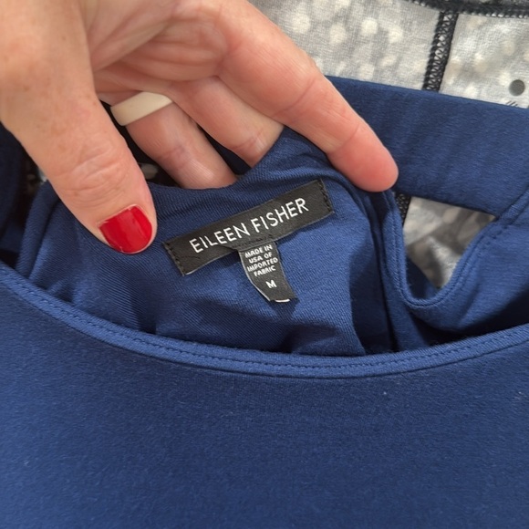 Eileen Fisher Deep Blue Ballet Neck Keyhole Length Long Sleeve Dress Size Medium - Picture 9 of 9